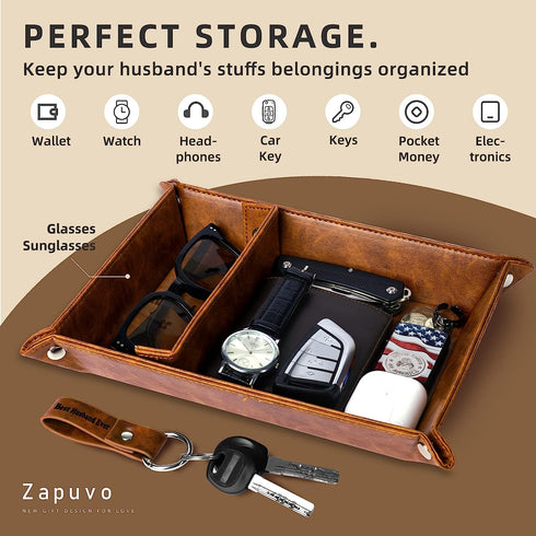 Best Husband Ever Gifts PU Leather Tray, Unique Valentine's Day Anniversary Birthday Gifts from Wife, Men Gift Ideas for Him